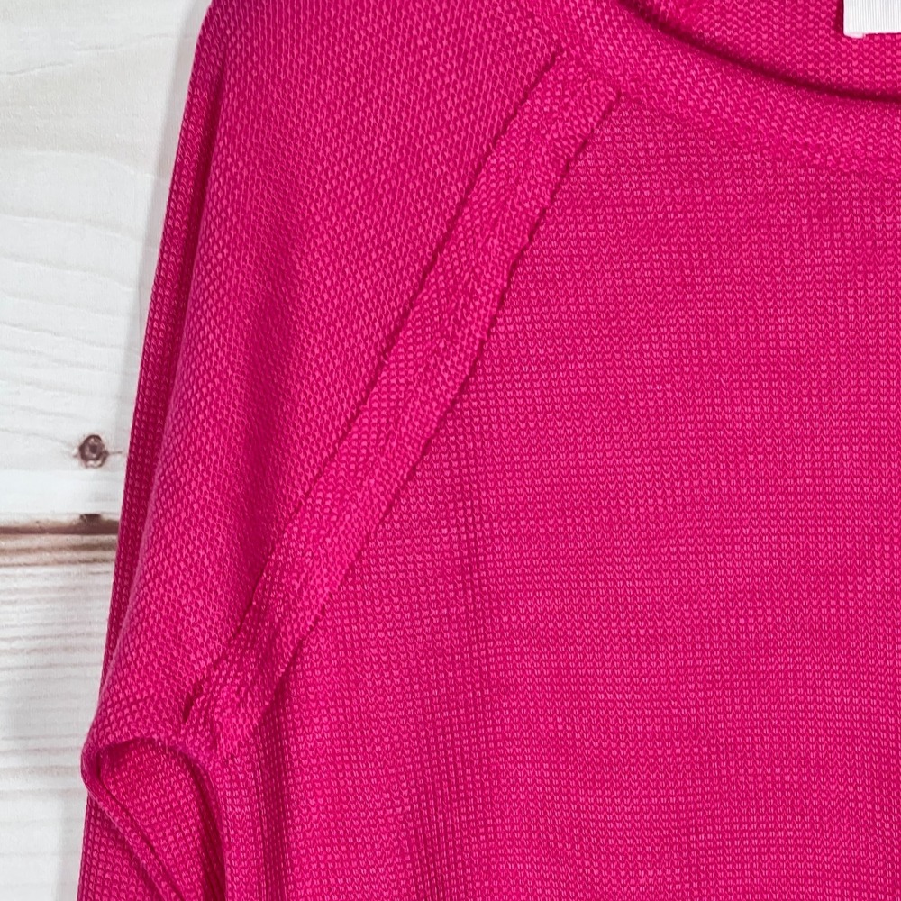 Zenana Top Womens Medium Pink Waffle Knit T-Shirt Long Sleeve Round Neck Solid - Picture 7 of 9